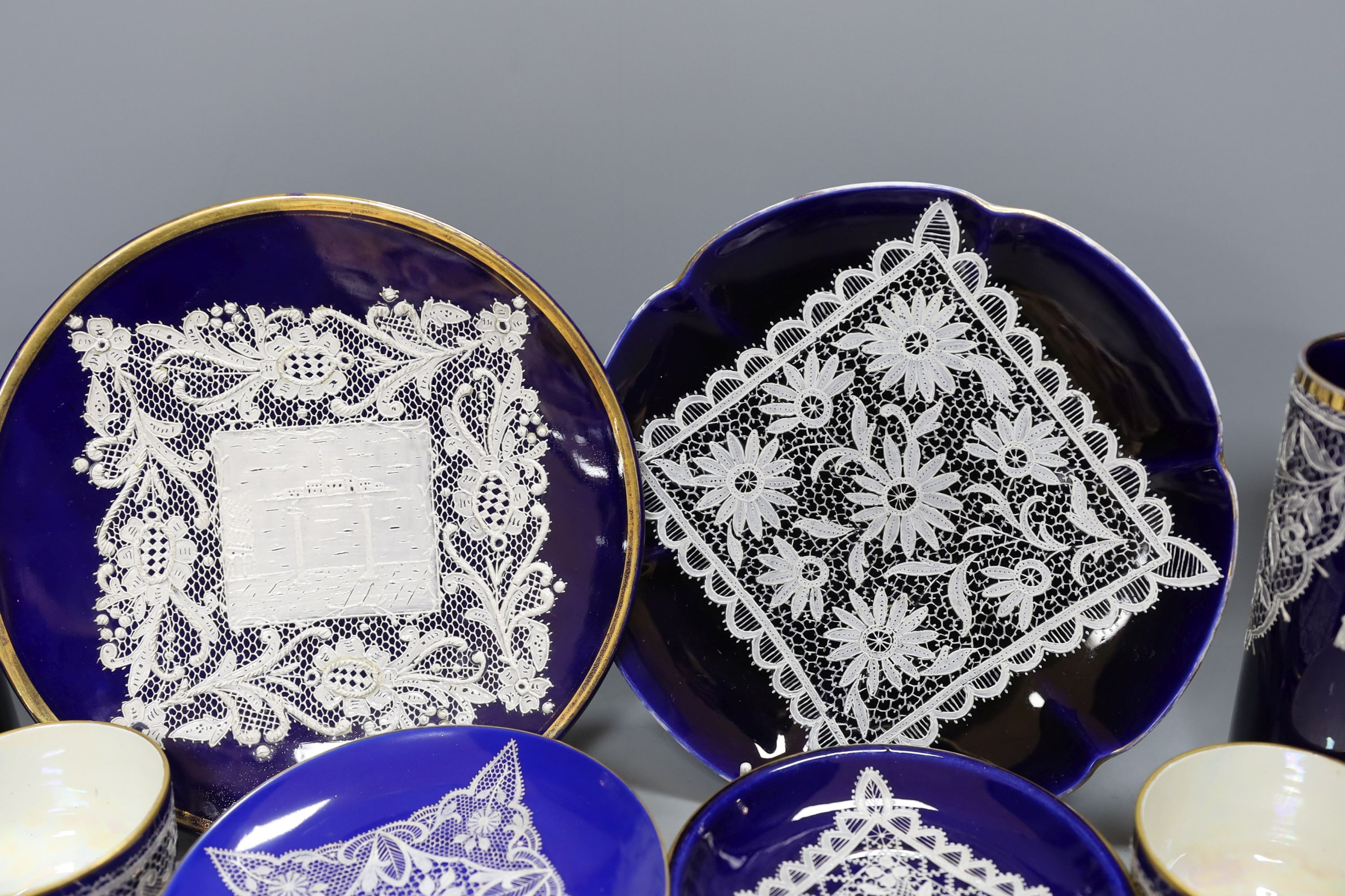 An assortment of Venetian lace-pattern ceramics